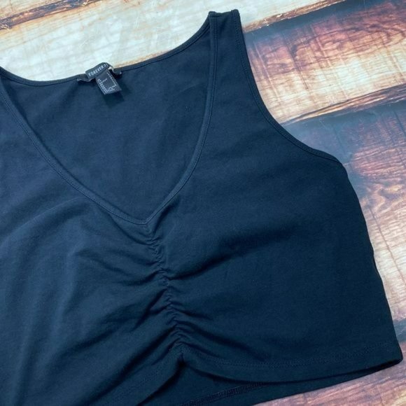 Forever 21 Black Crop Top Ruched Front - Picture 4 of 7